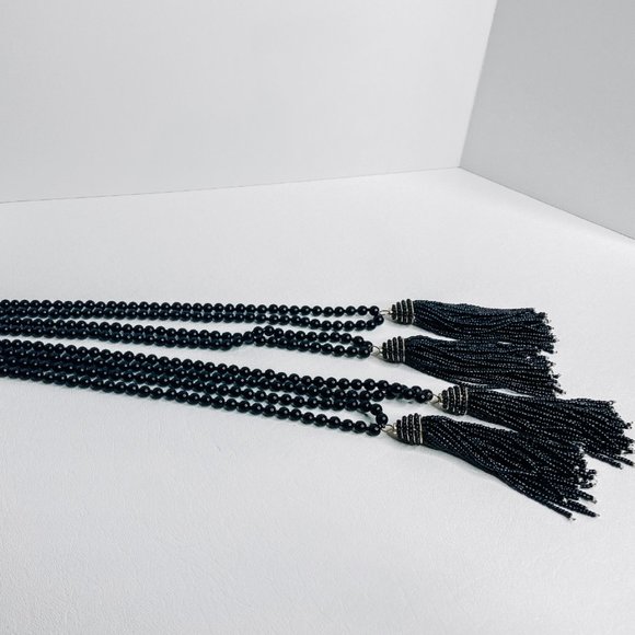 Black Beaded Tassel Necklaces - Picture 2 of 2